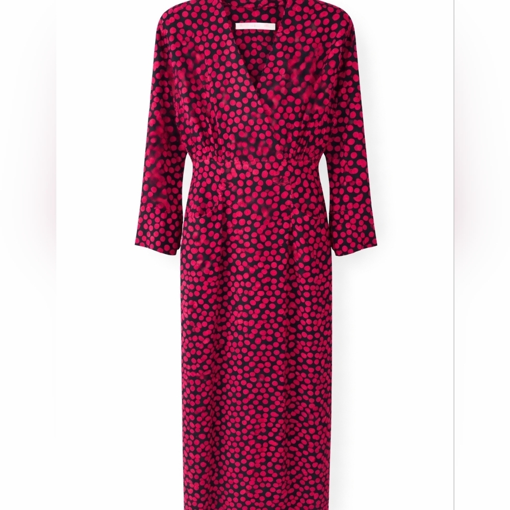 Zara Pink Polka Dot Vintage Retro Double‎ Slit Maxi Dress XS